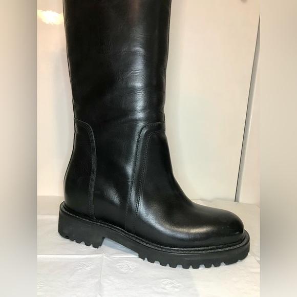 NEW +Tag~ VINCE (Made in Italy)~like COLLIN,BLACK Leather Knee High Lug Boots ~8 - Picture 8 of 10